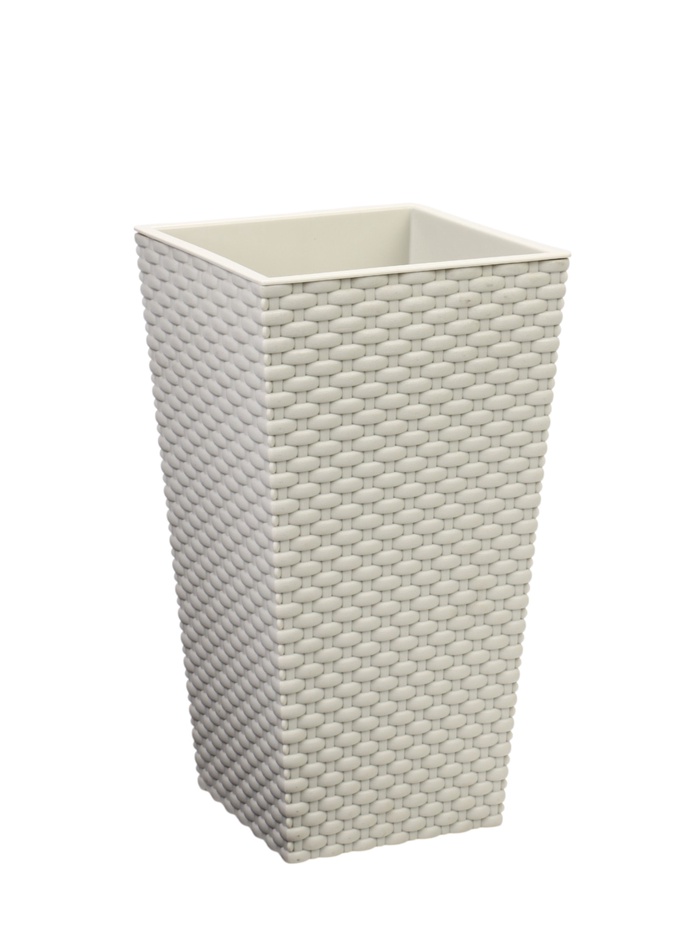 УЦЕНКА Кашпо со вставкой 19,8х19,8х36 см (вставка 4,9 л) "Ротанг", цвет белый - Фото 1