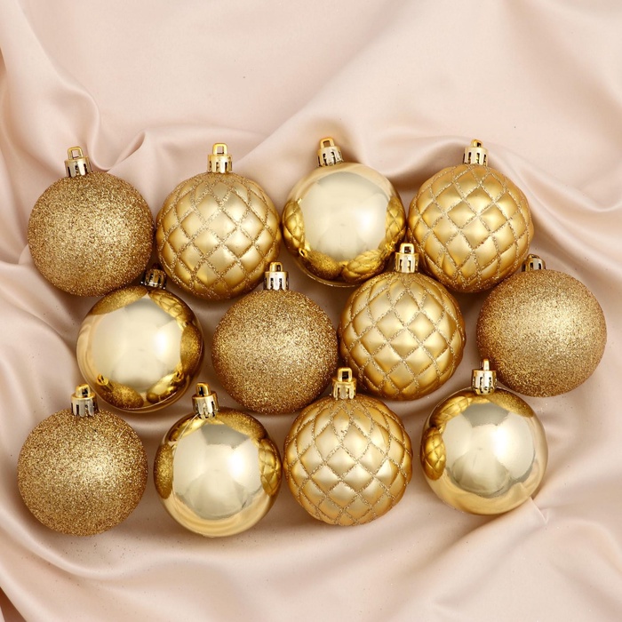 УЦЕНКА Набор шаров пластик d=6 см, 12 шт. «Ларго» золото - Фото 1