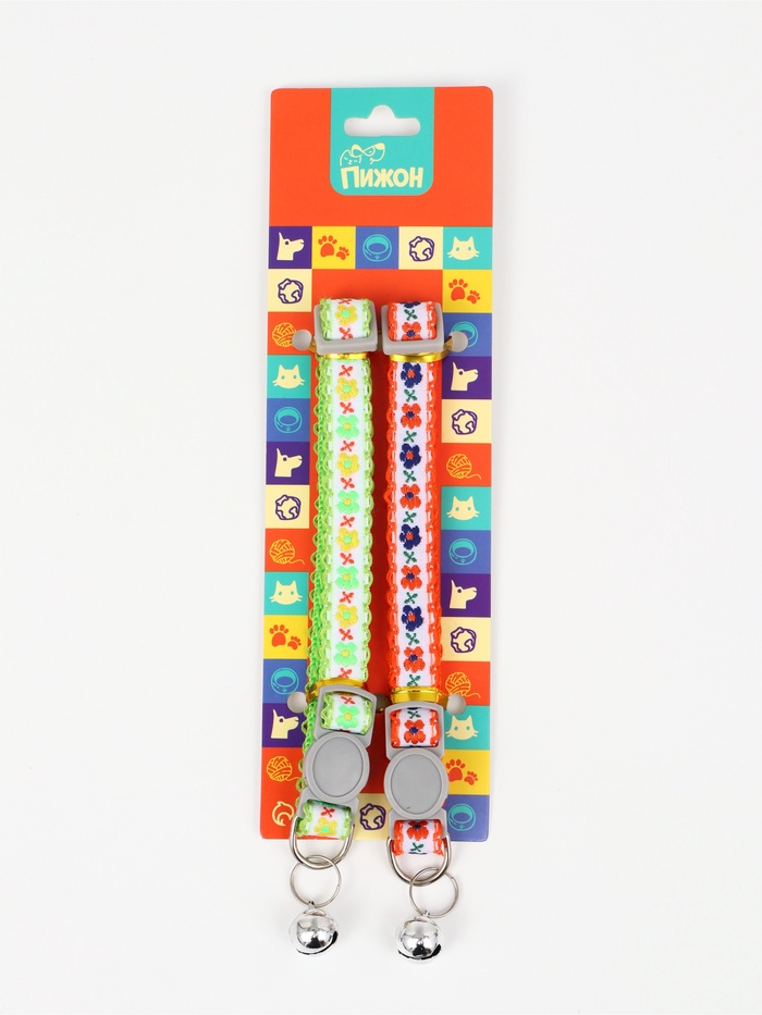 Набор ошейников для кошек «По-полюшку», 30×1 см, розовый, зелёный - Фото 1