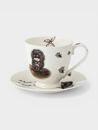 Чайная пара КОРАЛЛ «Ёжик в тумане», 400 мл, фарфор, белая