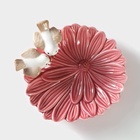 УЦЕНКА Блюдо сервировочное «Голубки на цветке», 13×13.5×3 см, керамика, розовое - Фото 4