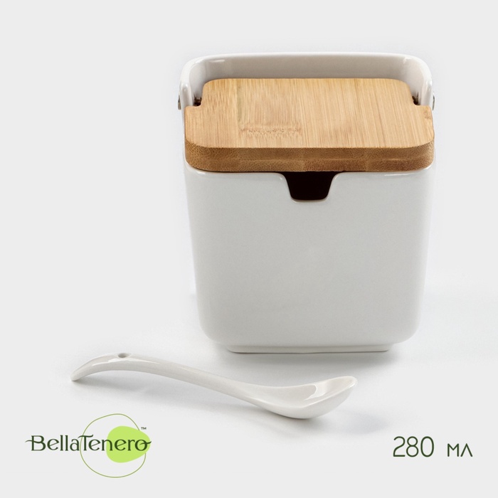 УЦЕНКА Банка для сыпучих продуктов "Bella Tenero" 280 мл, 9,5х9х9,5 см, с ложкой - Фото 1