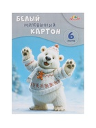 Картон белый А4, 6 листов «Забавный мишка», мелованный - Фото 2