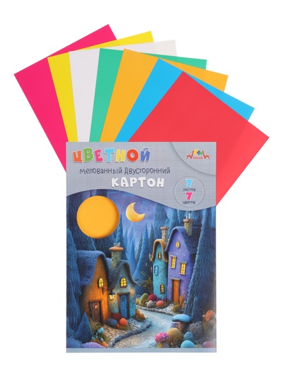 Картон цветн А4 7л 7цв "Сказочные домики", мелов, 2-ст, в папке