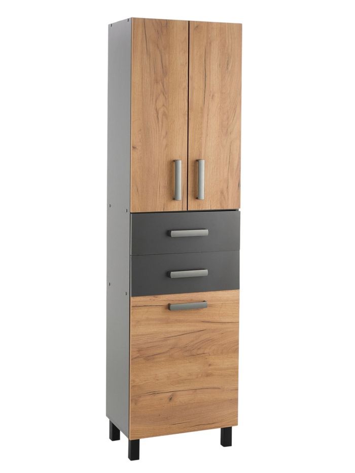 Шкаф – пенал для ванной комнаты «Пронто», с корзиной для белья, 500×330×1850 мм, цвет графит/дуб золотой - Фото 1