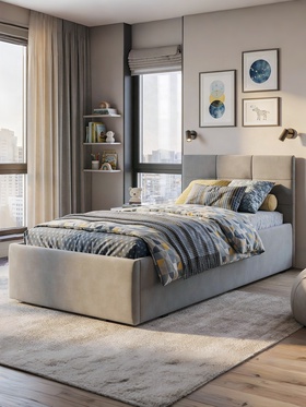 Кровать односпальная, спальное место 900×2000 мм, велюр, цвет серый 11007064