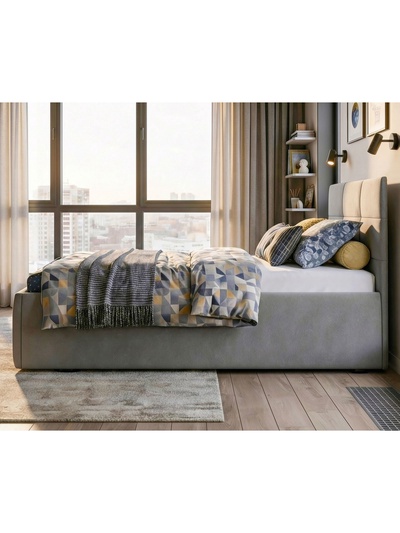 Кровать односпальная, спальное место 900×2000 мм, велюр, цвет серый