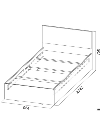 Кровать односпальная, спальное место 900×2000 мм, велюр, цвет серый