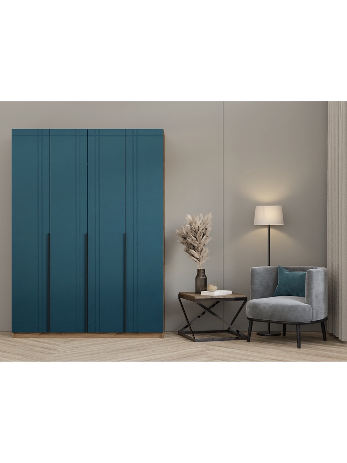 Шкаф прямой четырёхстворчатый «Вертикаль 1.6», 1600×506×2216 мм, цвет дуб вотан/аквамарин - Фото 1