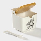 УЦЕНКА Банка для сыпучих продуктов «Эстет. Овощи», 250 мл, 9.5×9.5×9 см, с бамбуковой крышкой, с ложкой, фарфоровая, белая - Фото 2