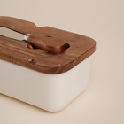 УЦЕНКА Паштетница с ножом и деревяной крышкой SL Home «Южная акация», 650 мл, нож 12.3×3 см, фарфор, белая - Фото 3