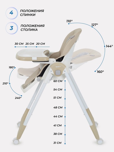 Стульчик для кормления детский, Rant Манго, бежевый