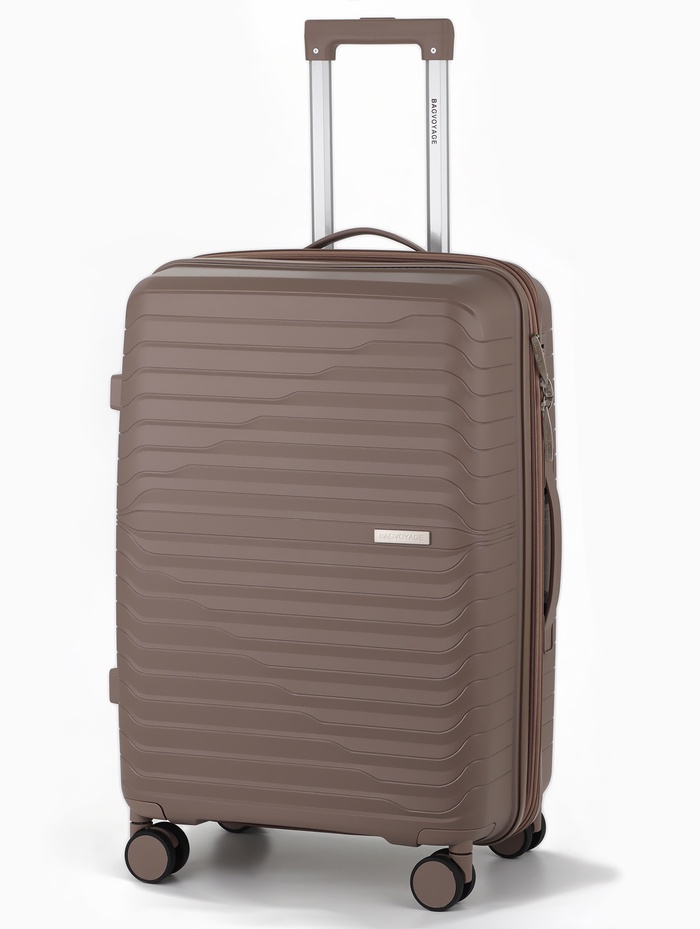 Чемодан маленький, 24", РР, кодовый замок, 4 колеса, 43×26×66 см, бежевый