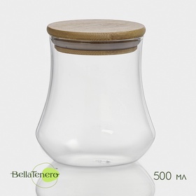 УЦЕНКА Сахарница BellaTenero «Эко», 500 мл, 10×11 см, с бамбуковой крышкой, стекло, прозрачная 11016541