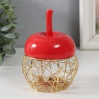 УЦЕНКА Шкатулка керамика, металл "Яблочко" красная 8,5х8,5х12 см - Фото 1