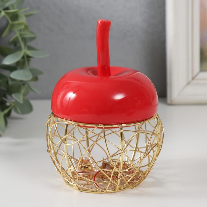 УЦЕНКА Шкатулка керамика, металл "Яблочко" красная 8,5х8,5х12 см - Фото 1