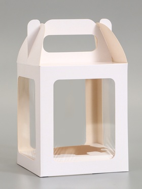 Кондитерская упаковка, коробка под кулич белая, с окном, 15×15×18 см