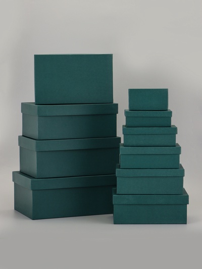 УЦЕНКА Набор коробок 10 в 1 "Темно-зеленый" 30 х19 х 12 - 12 х 6,5 х 4 см