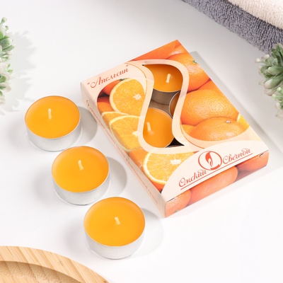 УЦЕНКА Набор чайных свечей ароматических "Апельсин", 3,8х1,6 см, 3,5 ч, 12 г, 6 штук