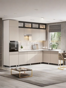 Кухонный гарнитур угловой до потолка «София», 3000×1800 мм, цвет кашемир/кашемир МДФ 11007059