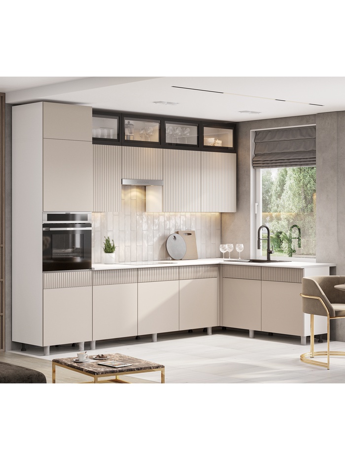 Кухонный гарнитур угловой до потолка «София», 3000×1800 мм, цвет кашемир/кашемир МДФ - Фото 1