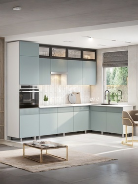 Кухонный гарнитур угловой до потолка «София», 3000×1800 мм, цвет голубой МДФ 11007061