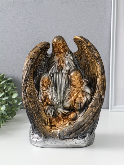 Фигура гипс «Ангел хранитель», бронза с золотом, 30×23×14 см