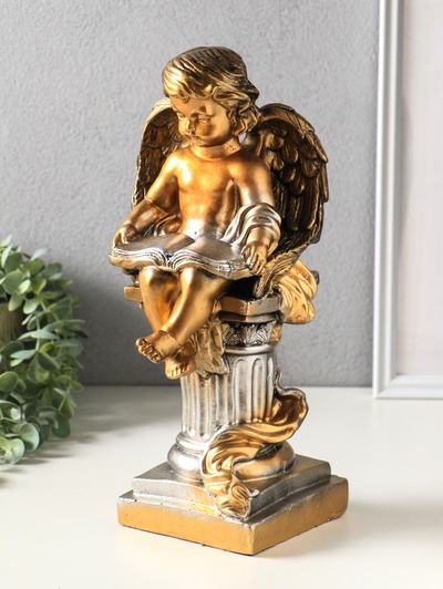 Фигура гипс «Ангел с книгой сидя», под бронзу, 34×18×17 см