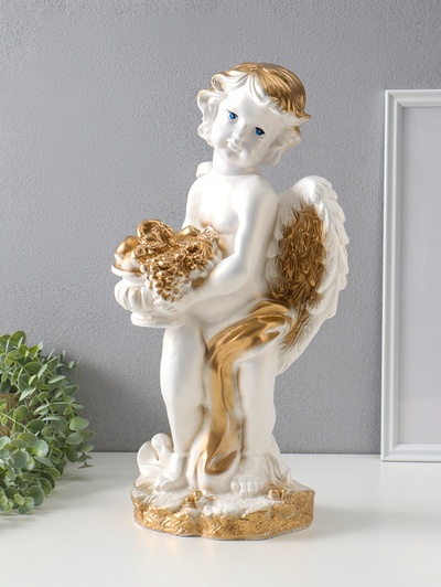 Фигура гипс «Ангел с корзиной», белый, 47×25×23 см