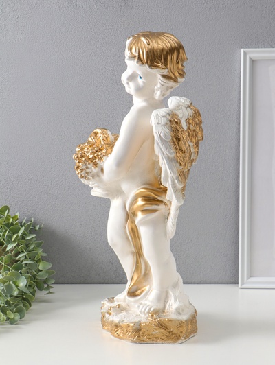 Фигура гипс «Ангел с корзиной», белый, 47×25×23 см