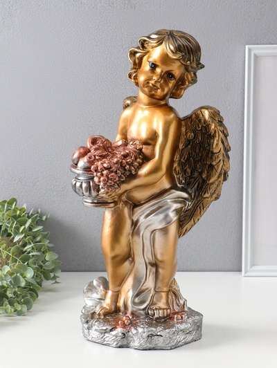 Фигура гипс «Ангел с корзиной», бронза, 47×25×23 см