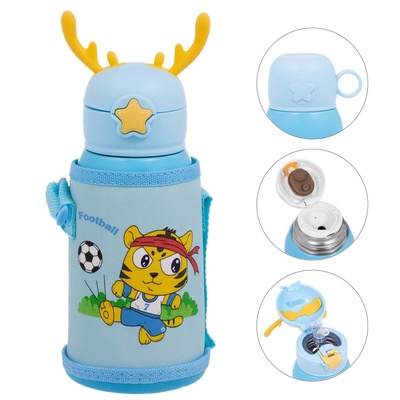 УЦЕНКА Термос детский «Кот футболист», 600 мл, с кружкой, два вида крышек, сохраняет тепло до 8 ч, нержавеющая сталь, голубой