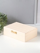 Шкатулка кожзам для украшений "Стёганная. Полоски. Бант" молочный 17х24х7 см  (артикул 11009866)  большой выбор товаров оптом и в розницу по низким ценам с доставкой