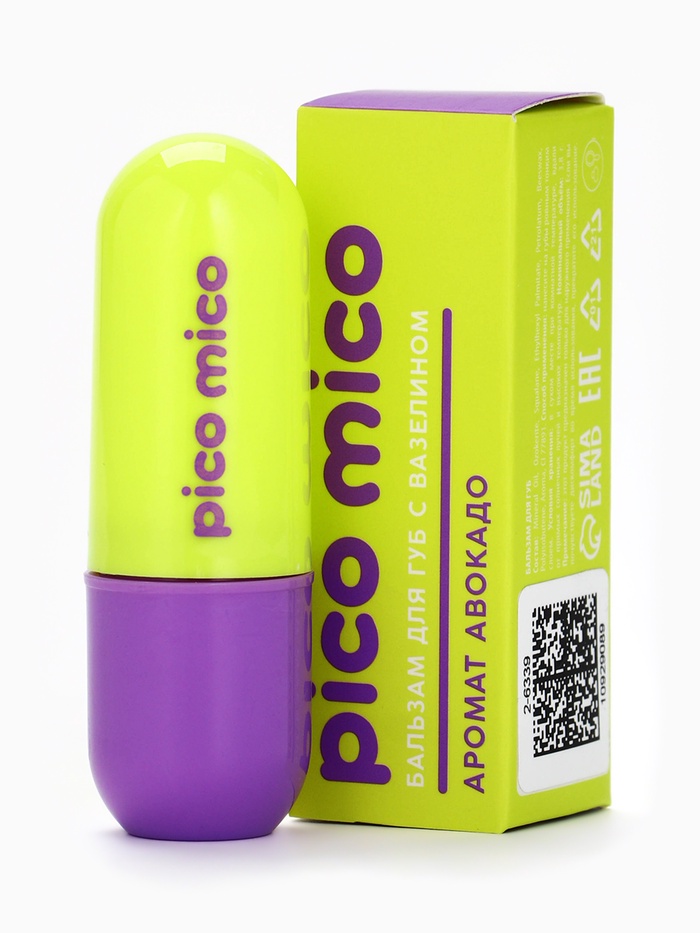 Бальзам для губ с вазелином, аромат: авокадо, 3.8 г, PICO MICO