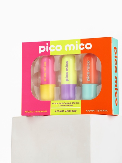 Подарочный набор бальзамов для губ, 3×3.8 г, PICO MICO