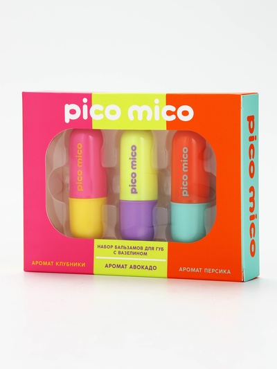 Подарочный набор бальзамов для губ, 3×3.8 г, PICO MICO