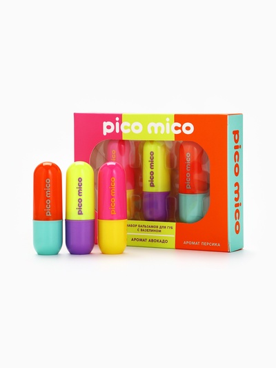 Подарочный набор бальзамов для губ, 3×3.8 г, PICO MICO