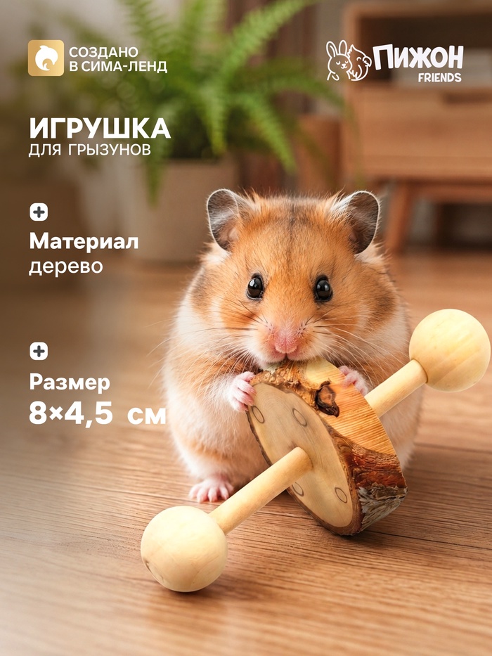 Игрушка для грызунов, погрызушка «Моноколесо», 8×4.5 см, дерево - Фото 1