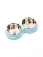 Миска металлическая двойная на пластиковом основании, 24 х 13 х 4,5 см, голубая - фото 809618323