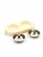 Миска двойная «Кот», 2×160 мл, 30.5×14.9×5.4 см, на пластиковом основании, металл, бежевая 10969222