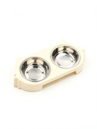 Миска двойная «Кот», 2×160 мл, 30.5×14.9×5.4 см, на пластиковом основании, металл, бежевая 10969222