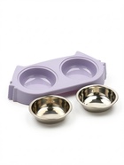 Миска двойная «Кот», 2×160 мл, 30.5×14.9×5.4 см, на пластиковом основании, металл, лавандовая 10969223