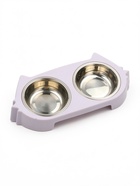 Миска двойная «Кот», 2×160 мл, 30.5×14.9×5.4 см, на пластиковом основании, металл, лавандовая 10969223