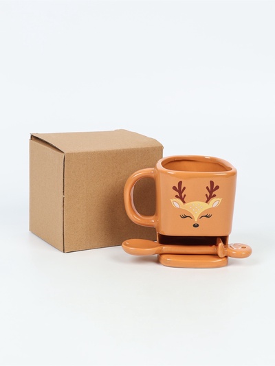 УЦЕНКА Кружка с ложкой и отсеком для печенья "Олененок", 200 мл