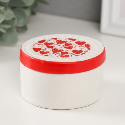 УЦЕНКА Шкатулка керамика «Сердечки» 7.5×7.5×4.5 см