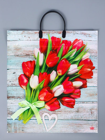 Пакет «Букет тюльпанов» полиэтиленовый с пластиковой ручкой, 44×40 см, 100 мкм