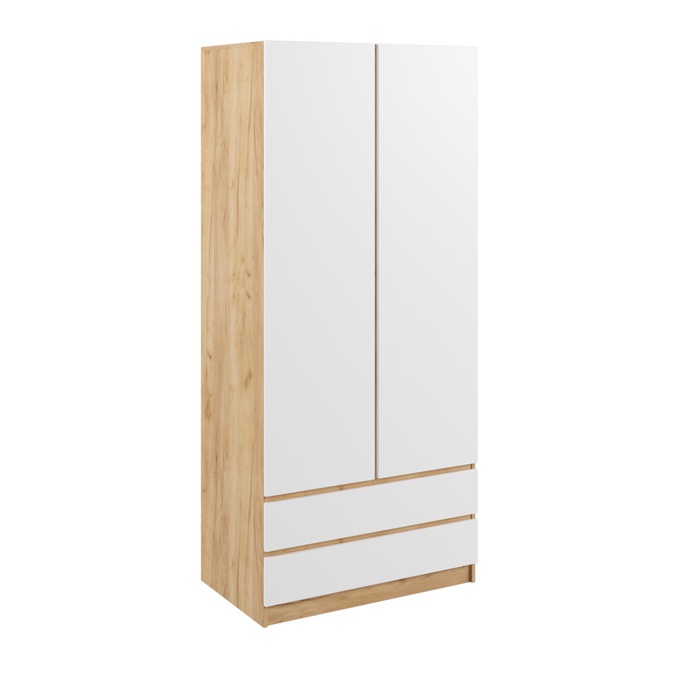 УЦЕНКА Шкаф двухстворчатый Мадера с 2 ящиками, 900×500×2100, Дуб крафт золотой/Белый - Фото 1