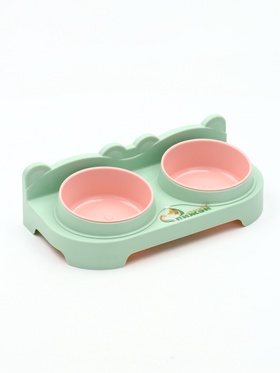 Миска двойная, 2×200 мл, 30×15.5×9 см, пластик, зелёная