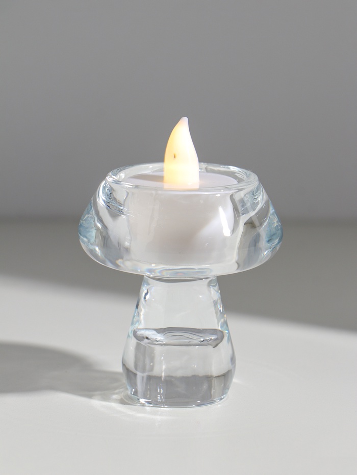 Стеклянный подсвечник на 1 свечу «Тюльпан на ножке», прозрачный, d=2.5 см, 6×6×7.5 см