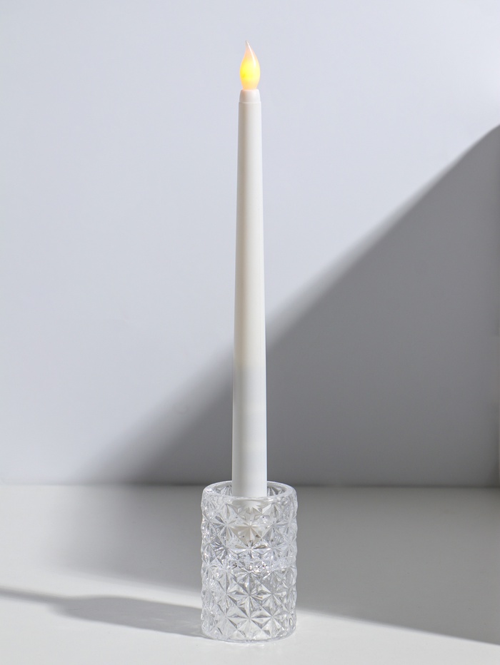 Стеклянный подсвечник на 1 свечу двусторонний «Морозные узоры», прозрачный, d=2 см 3.5 см, 5×5×8 см